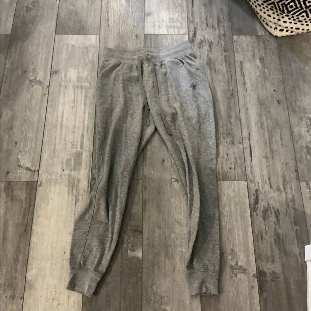 Gray Heathered Pajama Pants with Elastic Cuffs and Drawstring Waistband